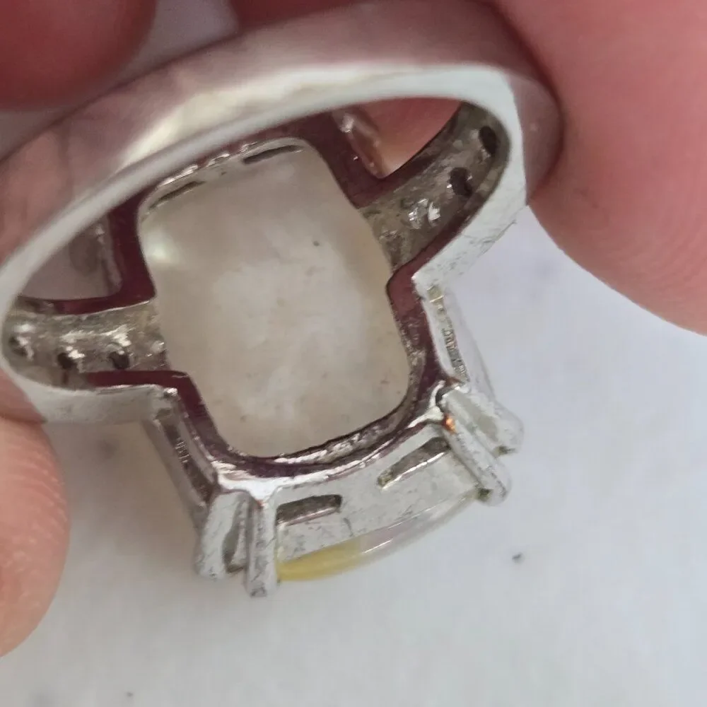 Moonstone Look Ring Size 6 Silver Tone‎ Rhinestone Costume Big Cocktail